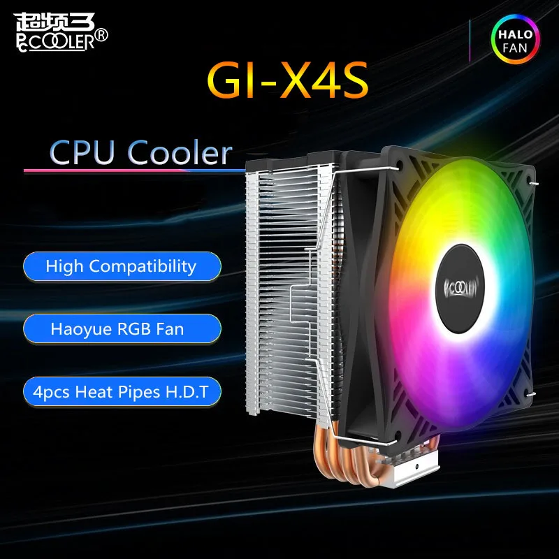 PCCooler GI-X4S AMD Процессор Кулер 4 теплотрубки радиатор охлаждения PWM Fan RGB 120 мм игровой