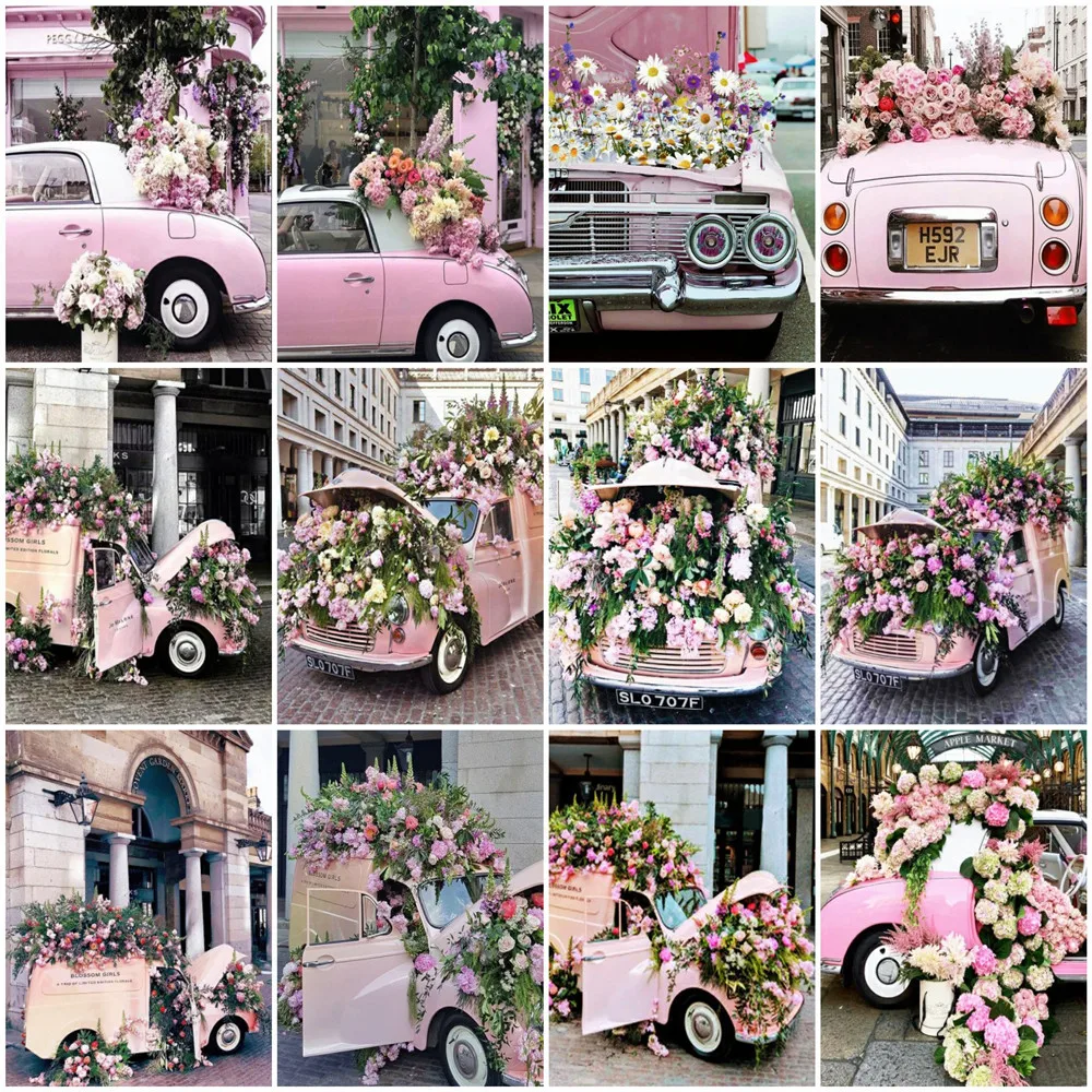 

HUACAN картина по номеру цветок автомобильные наборы ручная роспись окраска по номеру розовый рисунок на холсте украшение дома DIY подарок 50x65cm