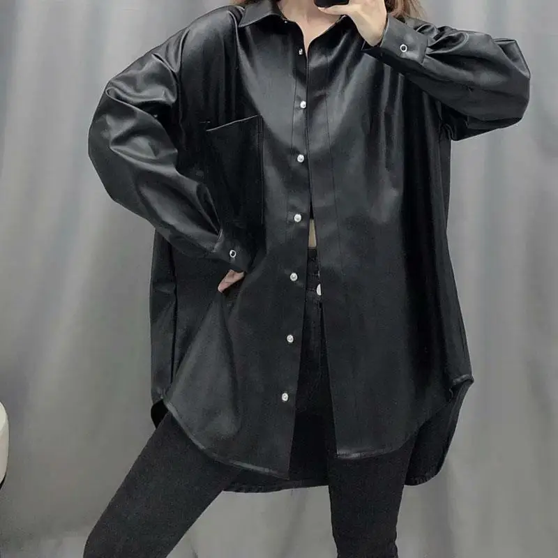 Женская Осенняя уличная стильная шикарная Свободная рубашка из искусственной