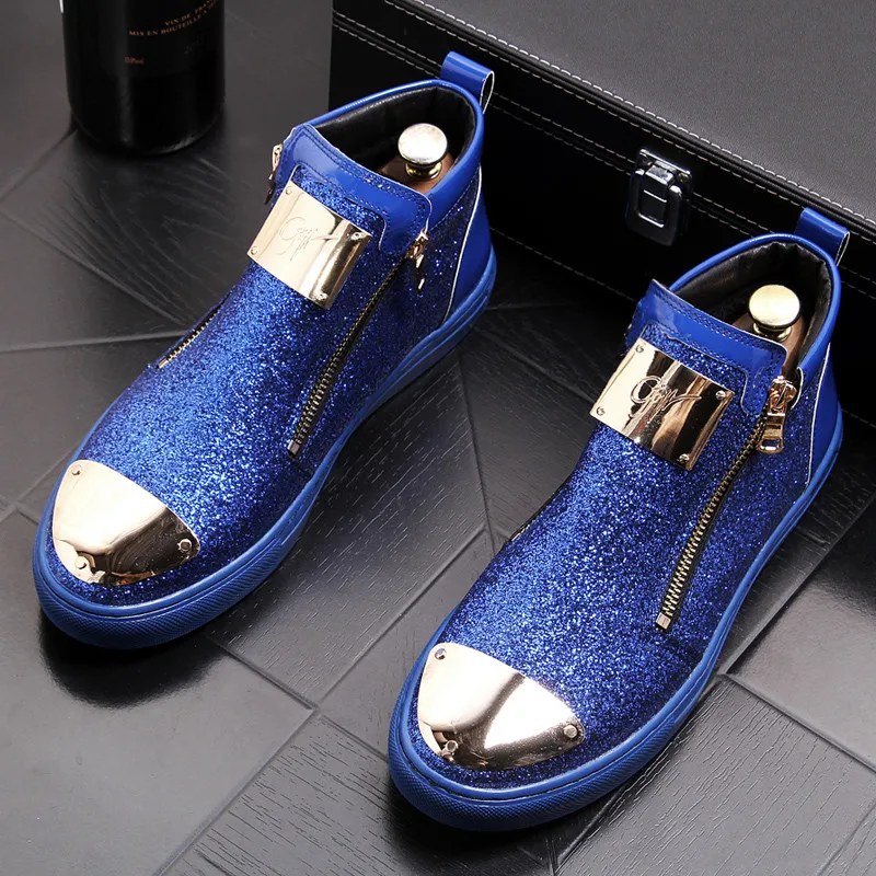 Harga Fashion Sing Sneakers Atasan Tinggi Pria Sepatu Kasual Pantofel Hip Hop Sepatu Bot Pergelangan Kaki Ritsleting Flat Penambah Tinggi Pria Zapatillas Hombre