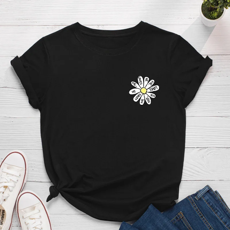 

Chest Daisy Print Women T Shirt Short Sleeve O Neck Loose Women Tshirt Ladies Tee Shirt Tops Clothes Camisetas Mujer
