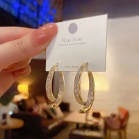 2021 new fashion korean luxury geometric drop earrings for women bohemian golden round zircon wedding earrings jewelry gift