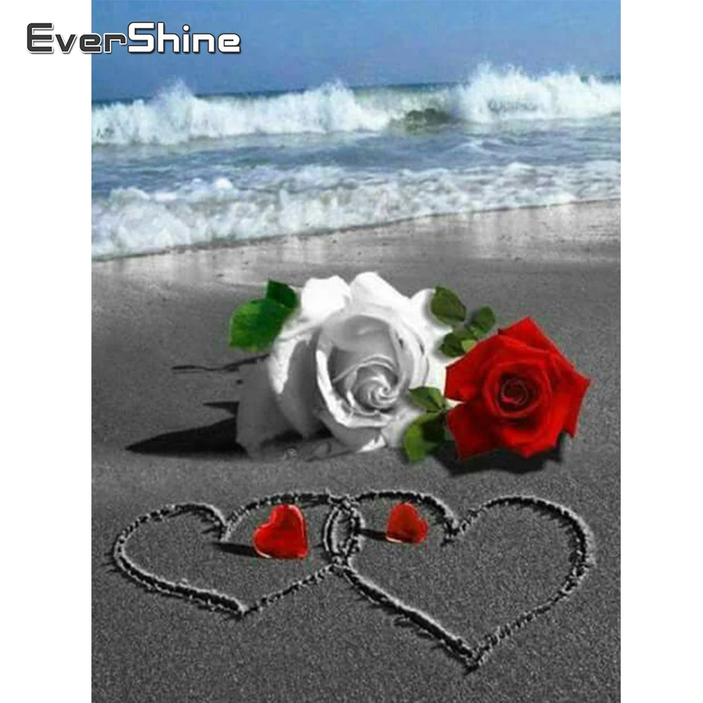 

EverShine DIY алмазная живопись живописная 5D алмазная вышивка пляжная картина мозаика полная квадратная Роза Стразы домашний декор