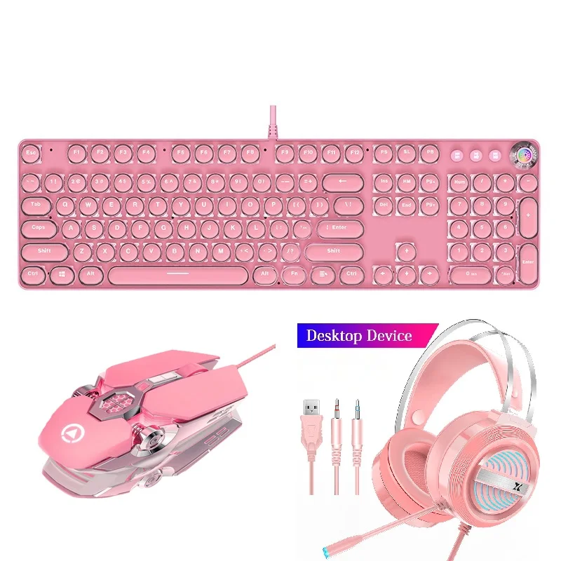 Механическая клавиатура и мышь для девочек USB Проводная с зеленым переключателем