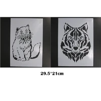 2pc wolf cat animal cake stencils supplies painting template scrapbooking embossing stamping album card 29 521cm
