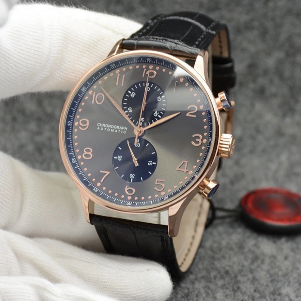 

Часы мужские кварцевые с хронографом, роскошные из нержавеющей стали, с сапфировым стеклом, цвета: черный, коричневый, кожа, розовое золото