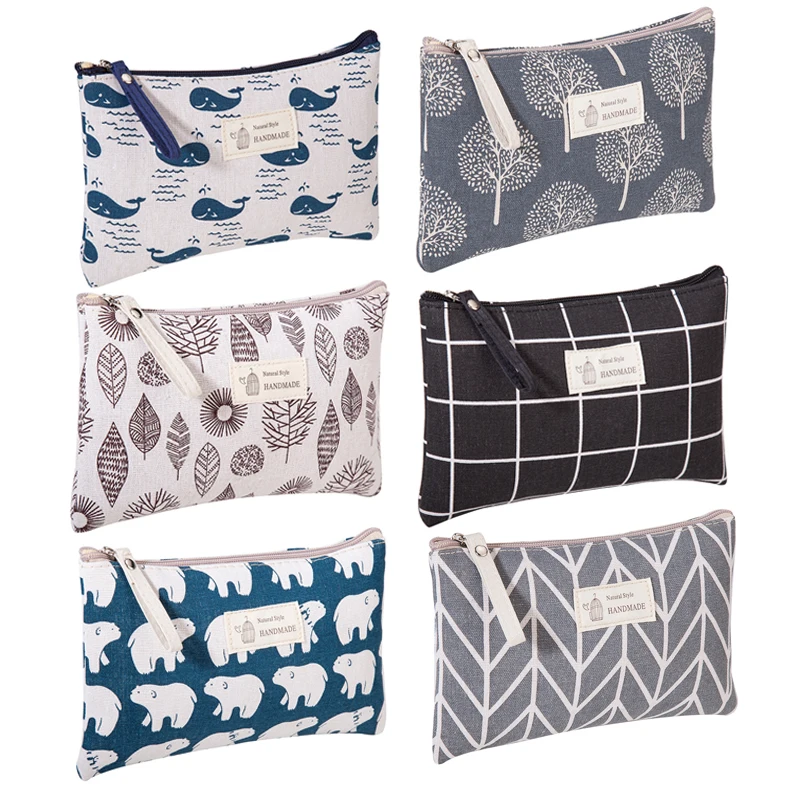 

Soft Canvas Plaid Tree Print Pattern Women Travel Storage Bag Toiletries Organize Cosmetic Bag Portable Make Up Bags