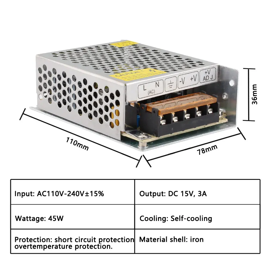 15V Инвертор источник питания AC 110V до 220V DC 3A 5A 10A 20A 30A трансформатор 45W 75W 150W 300W 450W для
