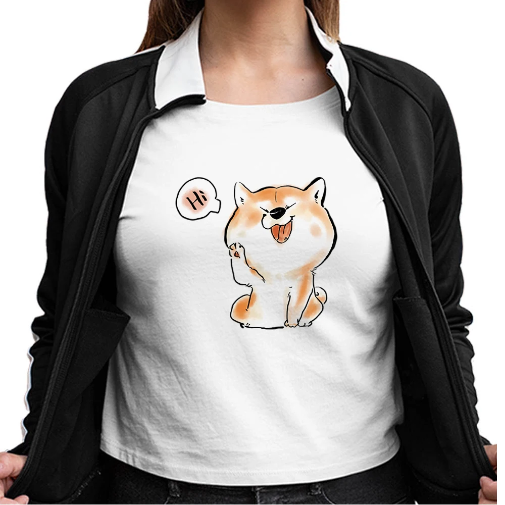 

New Arrival 2021 Tshirt Kawaii Shiba Inu Greet Printed Clothing T Shirt Korean Style Clothes Vogue Women's Cute Dog T Shirt Lady