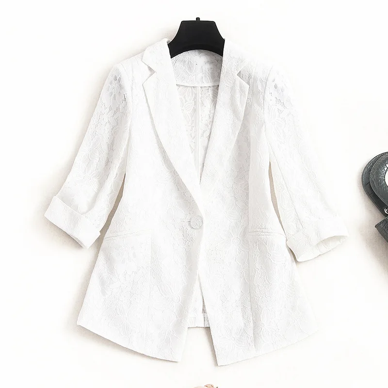 

2021 spring and autumn Korean style suit women casual fashion slim stitching lace jacket