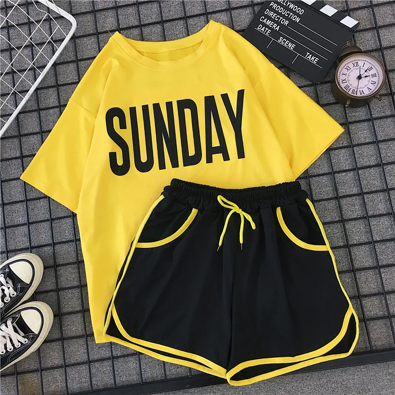 

Sport Suit Women Running Sportswear woman's Fitness Foreign Trade Summer New Korean Fashion Short-Sleeved Shorts Two-Piece Tide.