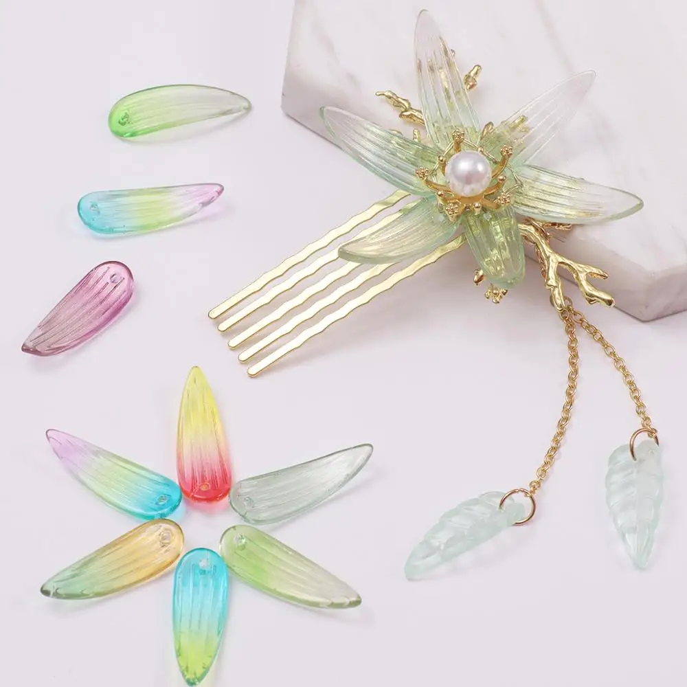 

Бусины стеклянные для серьги для изготовления ювелирных изделий заколок, с бамбуковыми листьями, хрустальные, 26x9 мм, 10 шт.