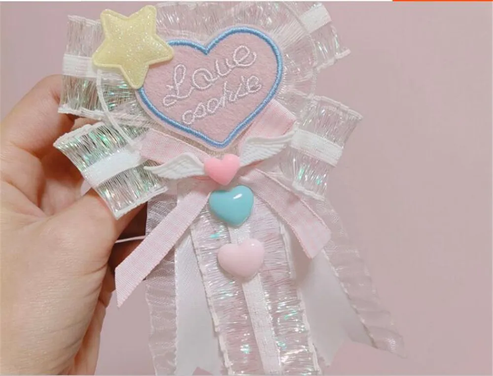 Милая Вышивка в форме сердца стиле &quotЛолита&quot значок брошь с бантом булавки