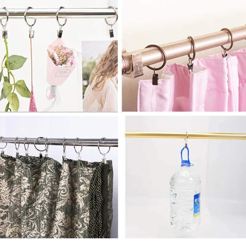 

10pcs Curtain Rings Rod Clips Window Shower Clamps Metal Curtain Hook Retro Clothespin Pole Buckle Home Decoration Accessories