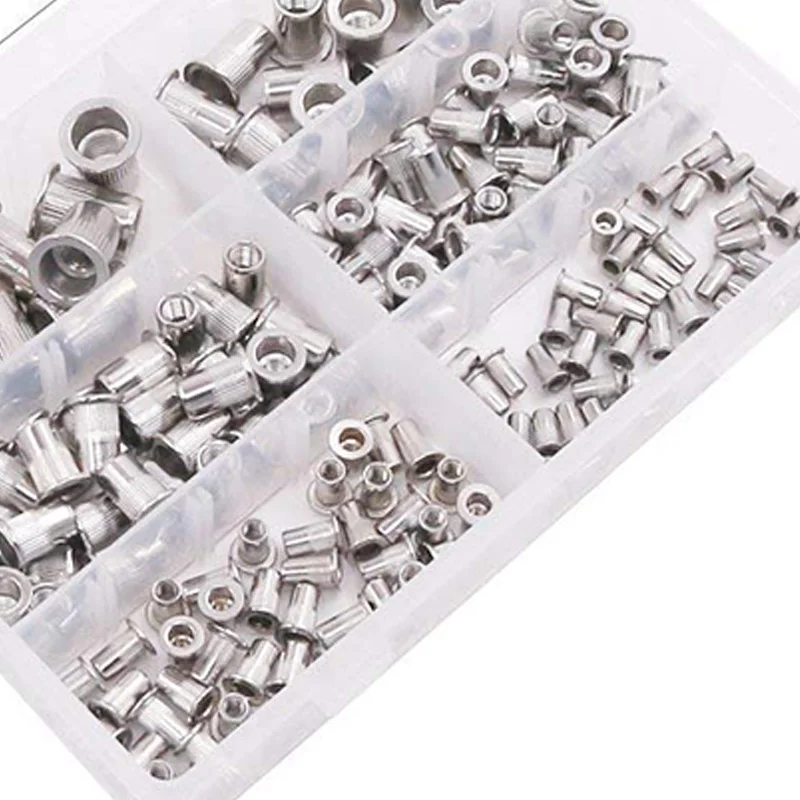 

304 Stainless Steel Flat Head Threaded Rivet Nut Insert Nutsert Rivet Nut Assortment Kit - M3 M4 M5 M6 M8 M10(180Pcs)