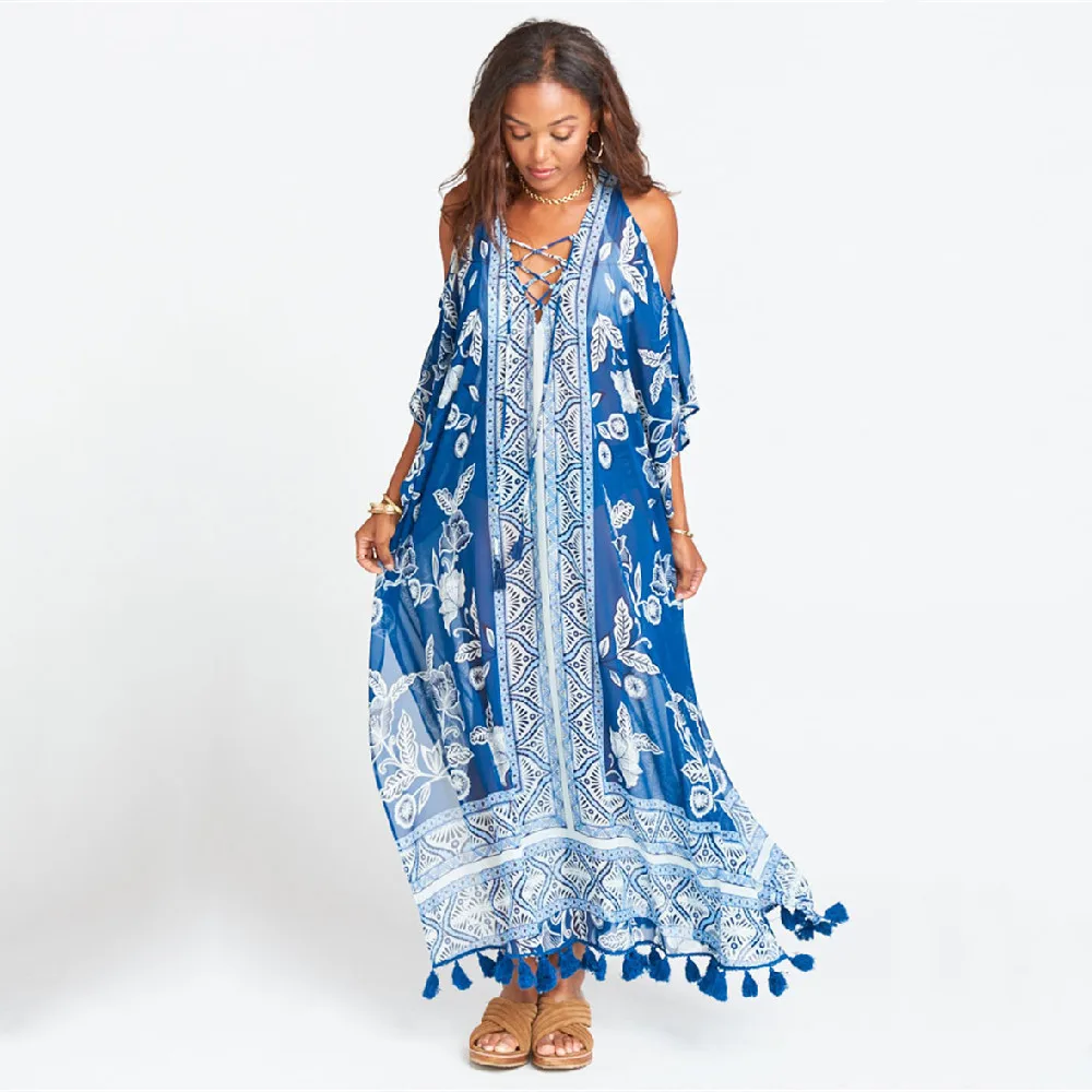 Пляжная туника с кисточками 2021 летняя парео накидка на бикини купальный костюм