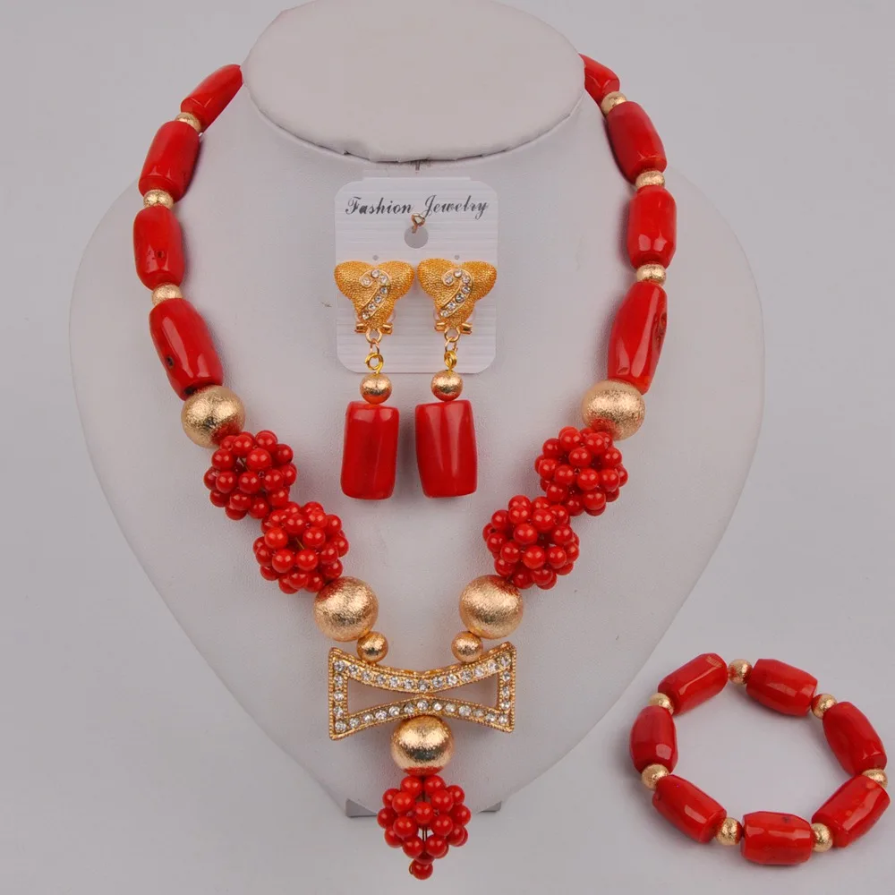 Новейшие красные Африканские свадебные бусы Коралловое ожерелье нигерийский