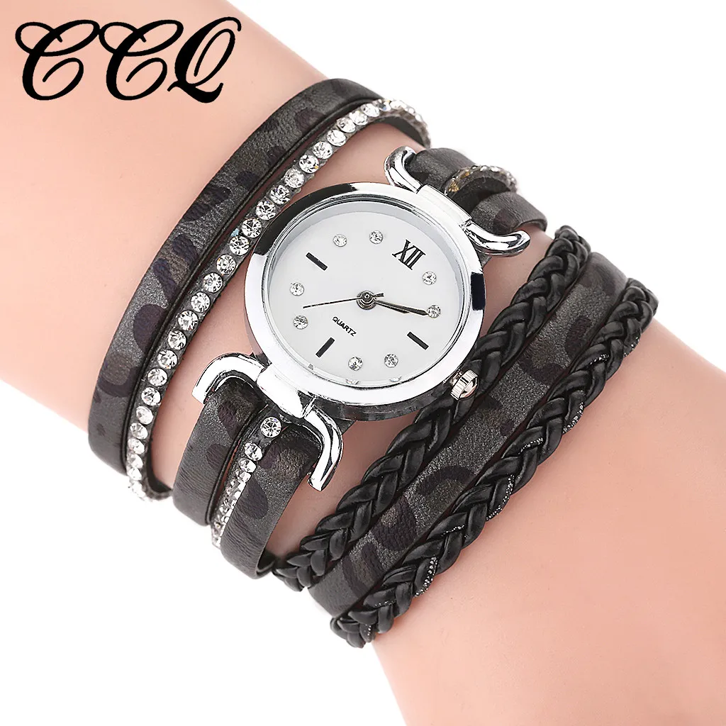 Часы ccq Женские винтажные браслет Леопардовый принт наручные часы небольшой