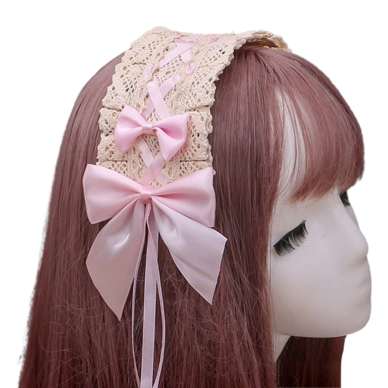 

N7MF Women's Bowknot Vintage Hair Bands Sweet Cute Lace Wave Head Hoops