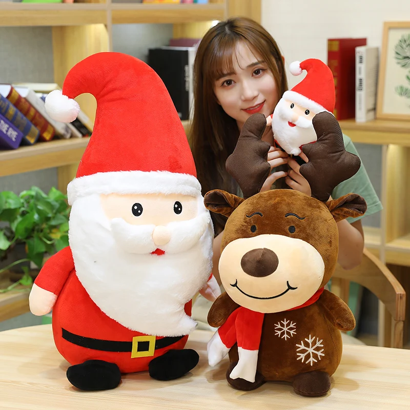 

Hot 1pc 22CM~100cm Giant Father Christmas Doll Xmas Stuffed Plush Toy Soft Standing Sika Deer Santa Claus Decor Children Present