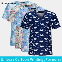cute cartoon printed medical tops unisex v neck nurse workwear pet scrubs tops short sleeved dentistry clinic nurse work t shirt