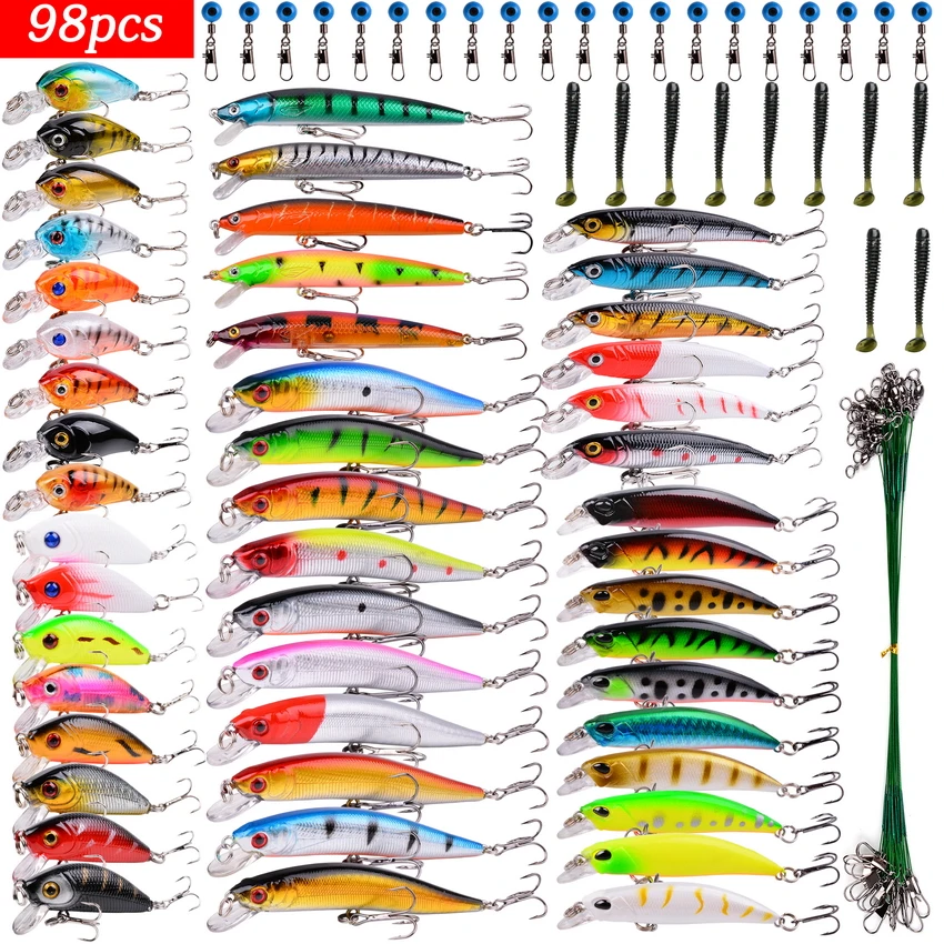 

Mixed Lures Fish Crankbait Minnow Lure Popper Hard Baits Spoon Spiners Carp Soft Bait Fishing Tackle Mini Pliers Set