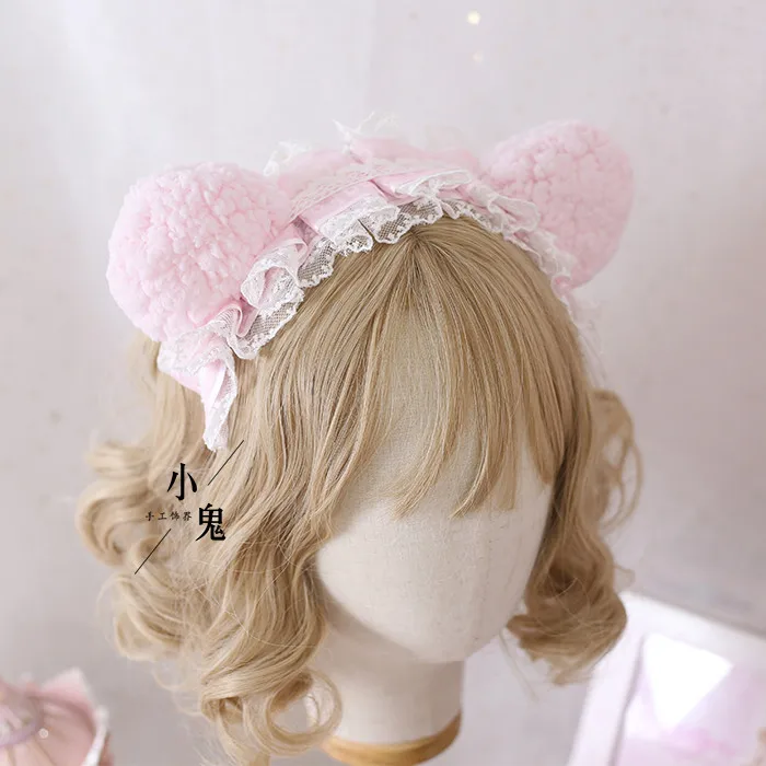 

Cosplay Lolita Plush Bear Ear Lace KC Hair Band Hair hoop Japanese Lovely Retro Handmade Bow Headband Soft Sister Headdress