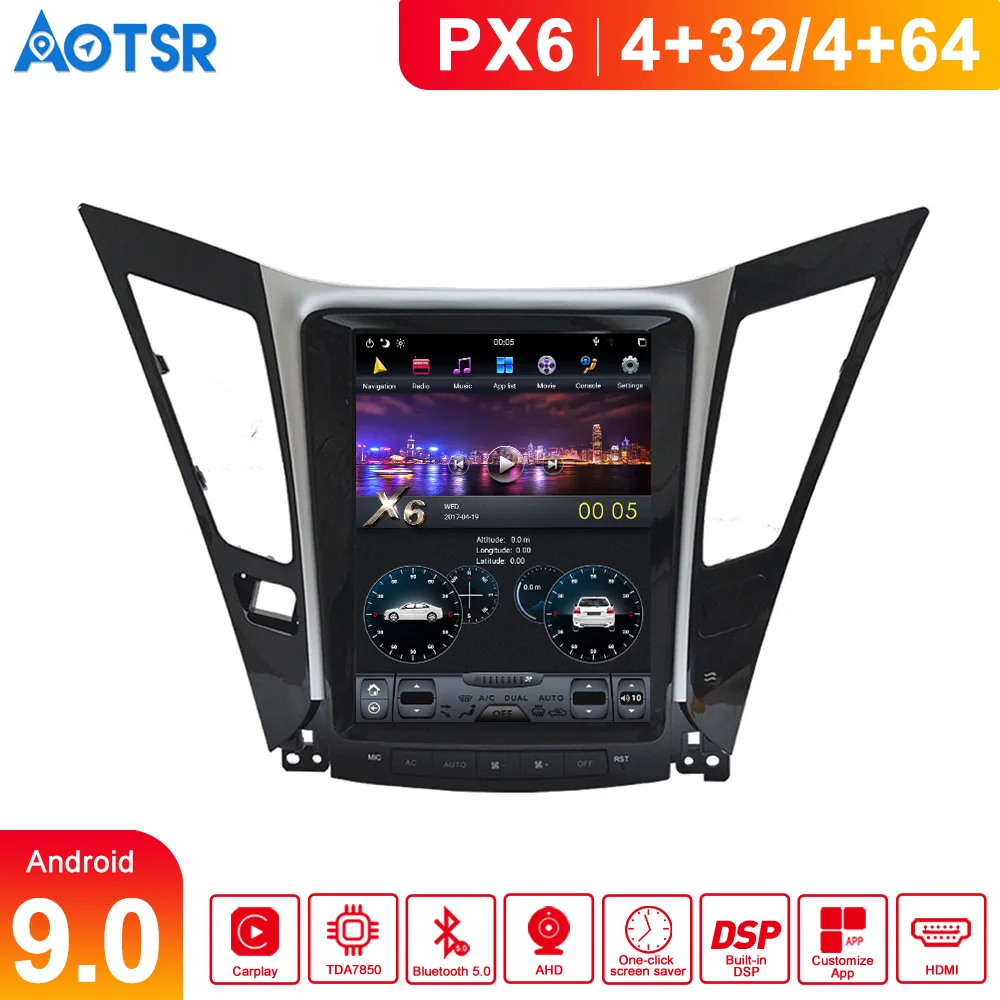 Автомобильный мультимедийный плеер Tesla style Android 9 0 GPS навигация для Hyundai Sonata 8 2012-14 4