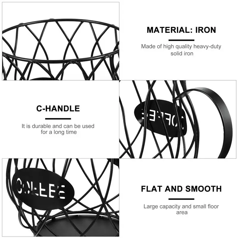 

1Pc Iron Fruit Storage Basket Coffee Capsule Pod Holder Organizer (Black)