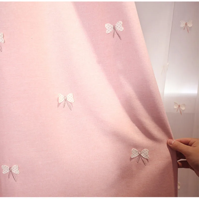 Curtain Cloth Розовая вышивка бабочка плавающий тюль для спальни Роскошный Розовый изоляционный затемненный панельный шторы для гостиной MY070-40 - Цвет: Curtain Cloth