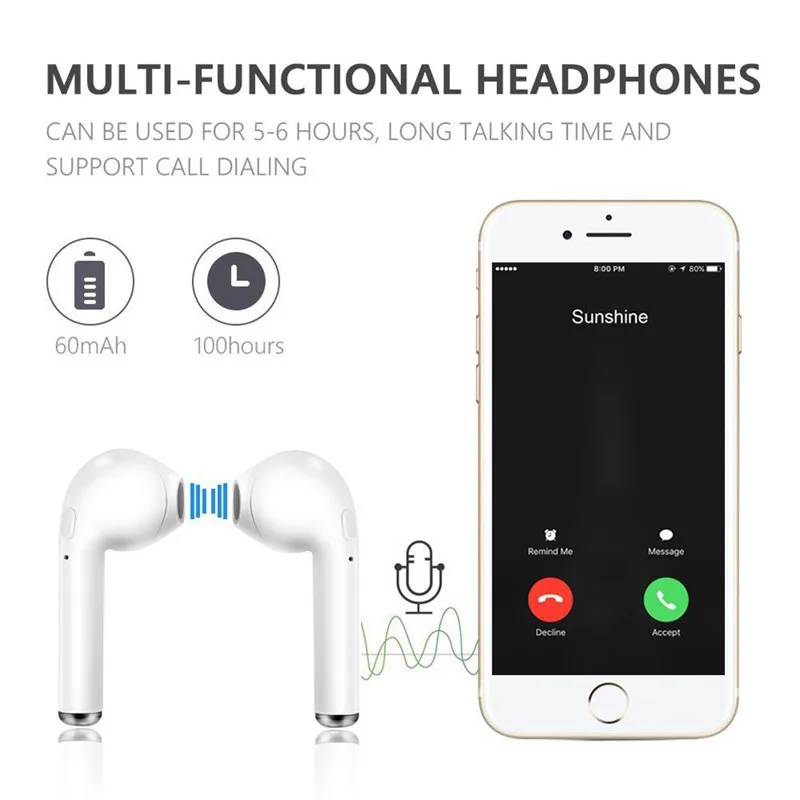 Tws i7s наушники mi ni Hi-Fi стерео Bluetooth настоящие беспроводные включают чехол для