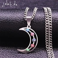 muslim islam stainless steel moon statement necklace womenmen silver color small chain necklaces jewelry bijou femme n5215s05