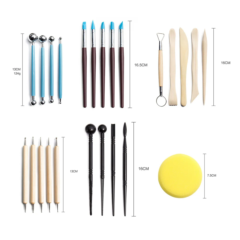 

New 24PCS Carving Set Pottery Terracotta Ceramic Wood Handle Clay Craft Kits For Polymer Clay Potter Professional Clay Wax Tools