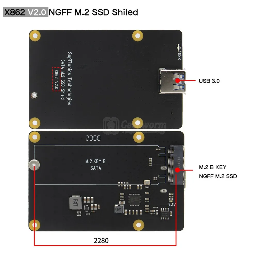 Плата Расширительная Geekworm X862 V2.0 M.2 NGFF SATA SSD с разъемом USB 3 1 поддержка Key-B 2280 для