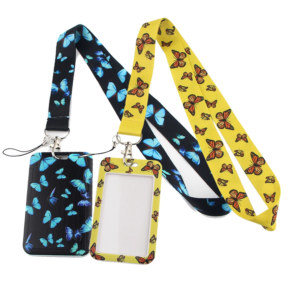 

LT18 Animals butterfly Lanyard Credit ID Badge Holder Key Rings Bag Student Women Travel Bank Bus Business Card Cover Keychain