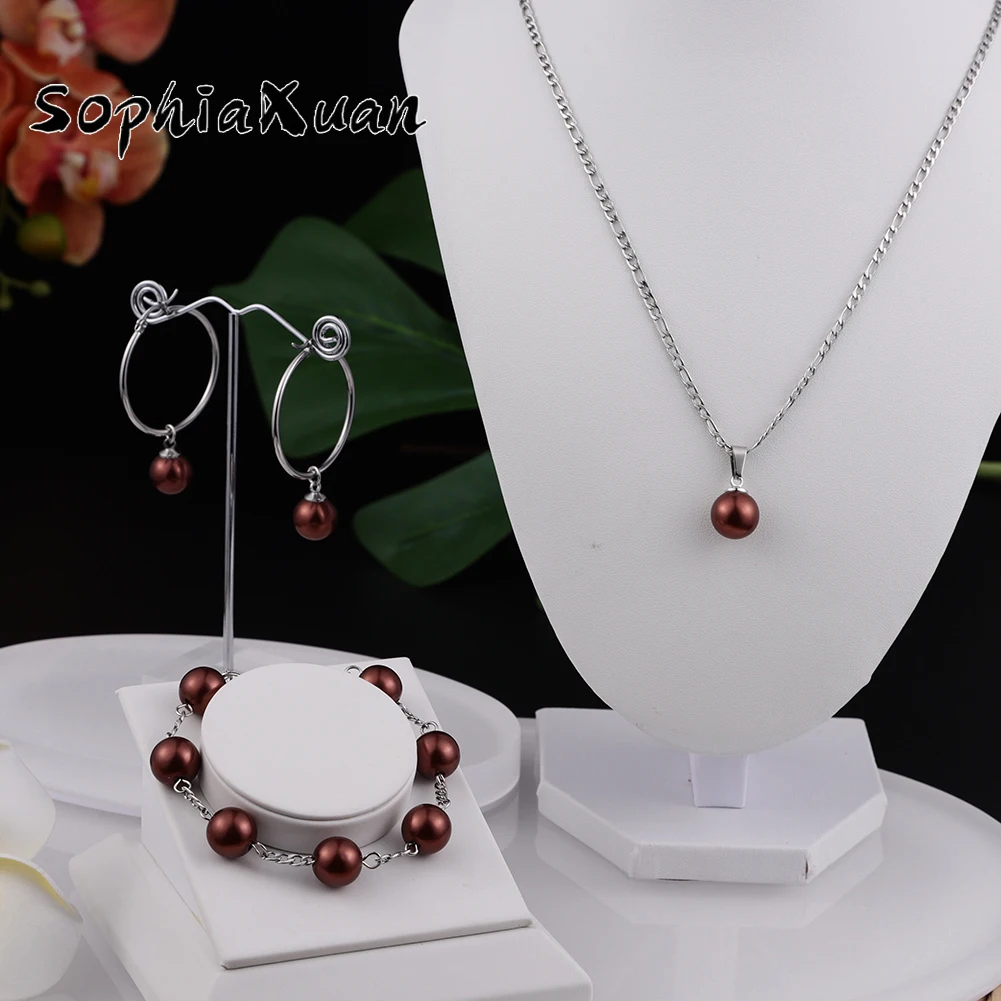 

SophiaXuan Stainless Steel Jewelry Sets New Style Colorful Pearl Bracelets Earrings Necklace Sets for Women Girl Gift Tendy 2021