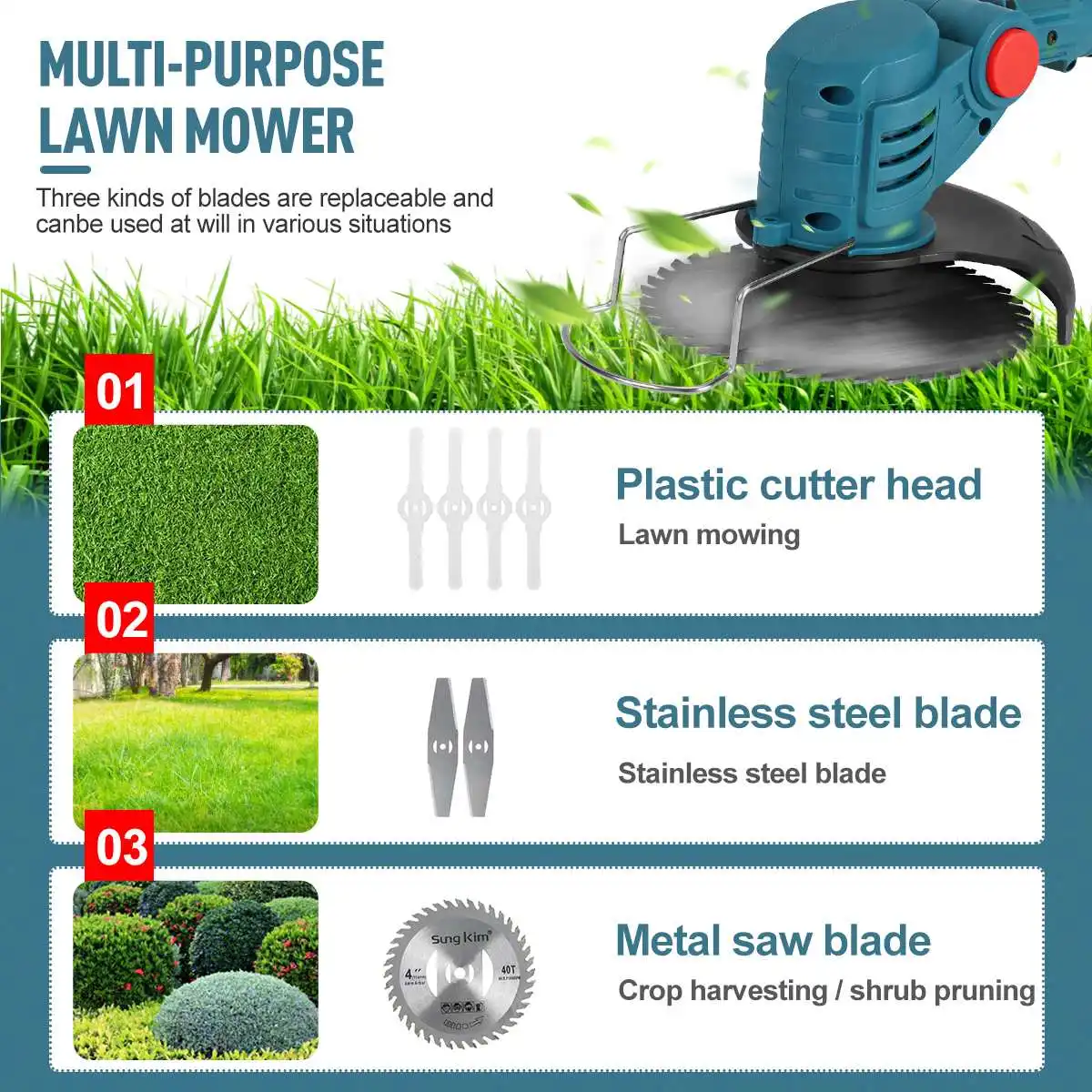 15000MAH Electric Grass Trimmer Cordless Power Lawn Mower Hedge Trimmer Length Adjustable Garden Pruning Tool for Makita Battery