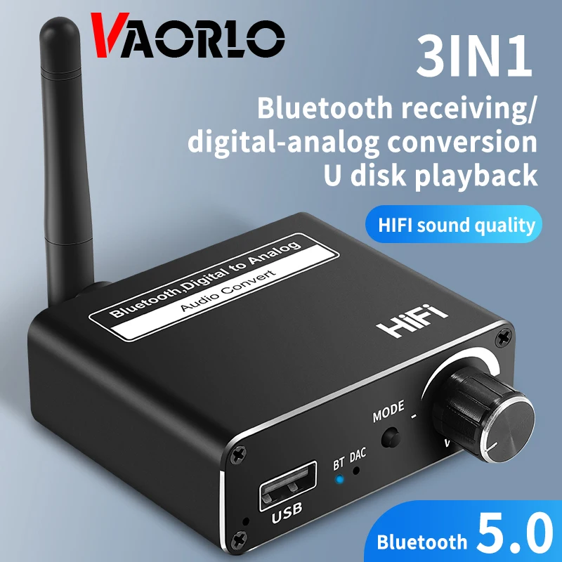 VAORLO 3 в 1 коаксиальный оптоволоконный DAC Bluetooth-совместимый приемник 5 0