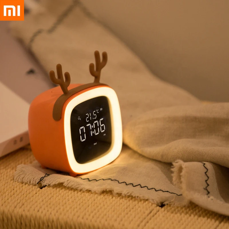Xiaomi Youpin Creative LED Night Light with Thermometer Bedside Alarm Clock Bedroom Gift USB Rechargeable Digital 5 Styles | Электроника
