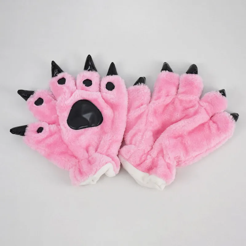 pink Кугуруми животных перчатки лапы динозавр кигуруми кингуруми медведь кошка коготь на палец зима ветрозащитный Теплый Забавный милый пушистый Хэллоуин Вечерние - Цвет: pink