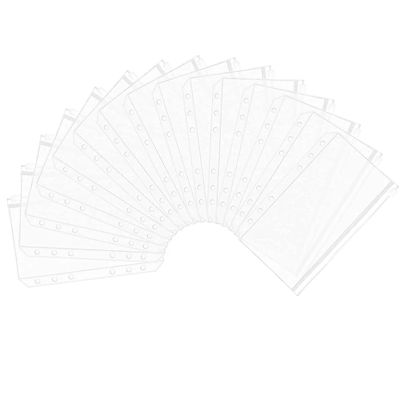 

60 Pieces of A6 Size 6-Hole Binder Pocket Translucent Plastic Binder Zipper Folder Waterproof for Documents Bag