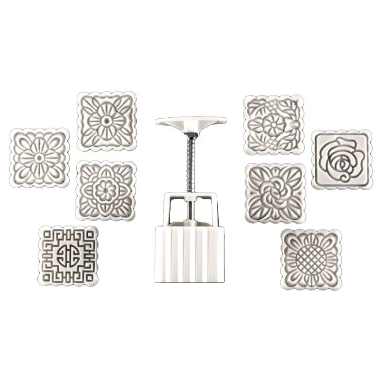 

Форма в форме бочонка лунного торта 100 г с 8 квадратными штампами с цветами ручная пресс-форма в виде Луны для торта Форма для выпечки своими ...