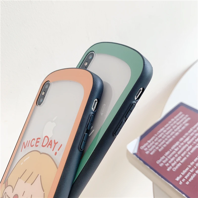 Cute couple boy girl curved tempered glass shatter-resistant mobile phone case for iPhone 10 6 6s 7 8 Plus Xr X Xs Max |