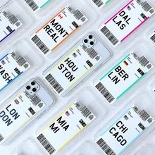 Air ticket USA city London Paris Tokyo Label World Clear case For iPhone 11 Pro 12 XS Max 7 8 plus Houston Chicago QR code cover