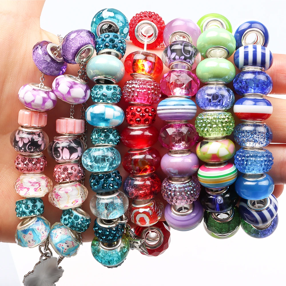 

Large Holes Spacer Bracelet Beads Bulk,16pcs Murano European Glass Beads Assorted Crystal Rhinestones Charms for Jewelry Making