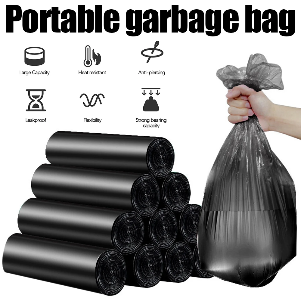 

100Pcs/5 Rolls Trash Bags Disposable Household Plastic Thickened Portable Hand Garbage Bags for Home Bathroom Kitchen Trash Can