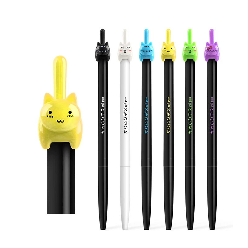 Выдвижная гелевая ручка с мультяшным котом 6 шт./лот милые канцелярские