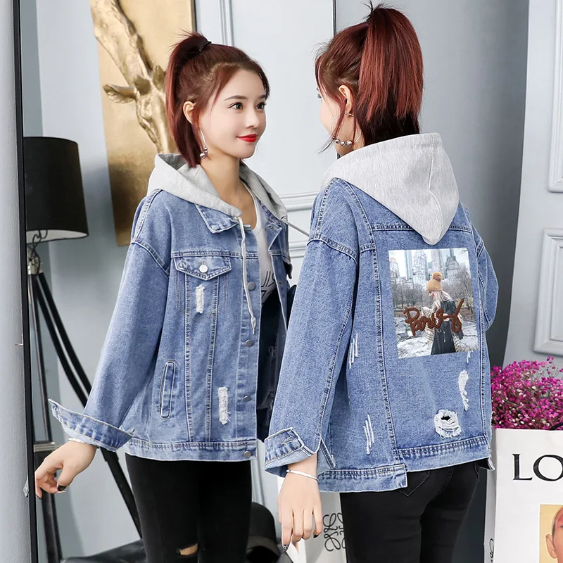 

Women Denim Jacket 2020 New Trendy Ripped Jeans Coat Autumn loose Sleeve Girl Short Cowboy Female Tops Oversize itself 4XLA230