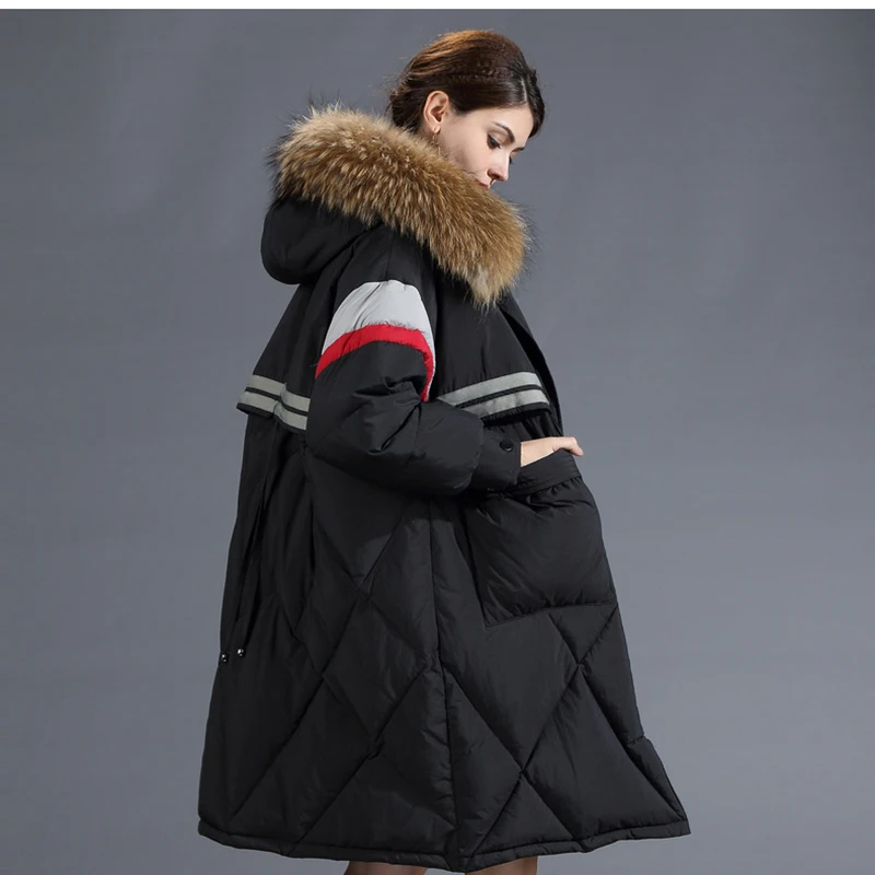 Новинка зимний женский пуховик натуральный мех с капюшоном средней длины пальто