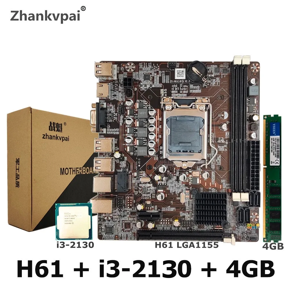 

H61 LGA1155 Desktop Motherboard For Intel Set With Core Duo 3.4G Cpu i3-2130 + 4GB Memory Computer Mainboard Assemble